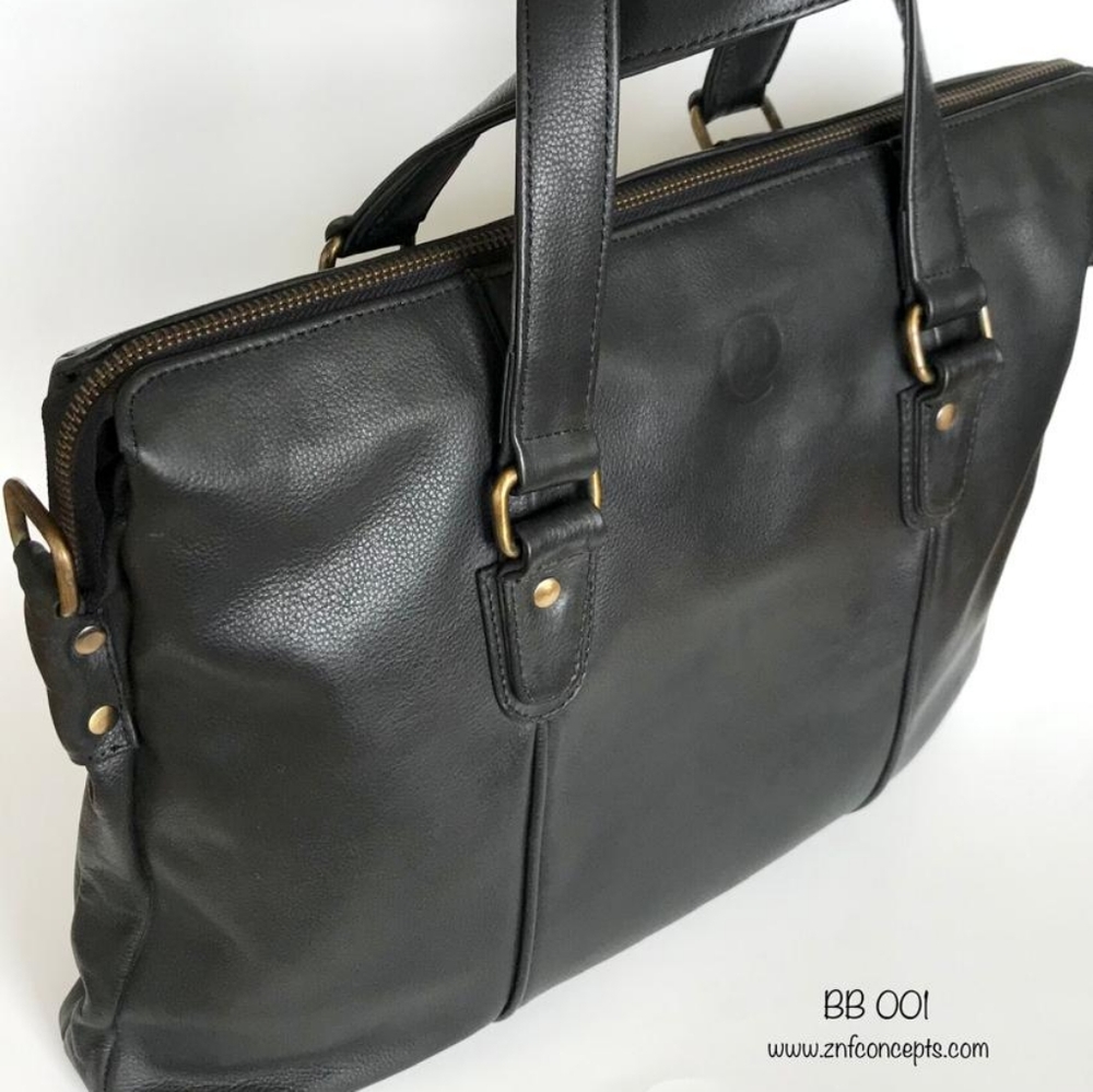 Weekender bag, Graphite black Laptop bag, High quality leather. Pebbled Leather. - Picture 1 of 9